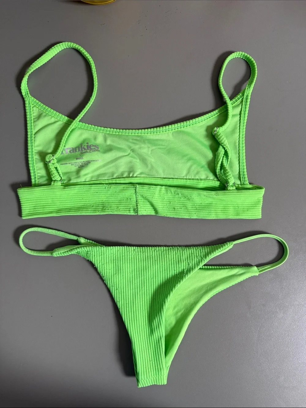Frankie's Bikinis Neon Lime Ribbed Scoop Bikini Set
